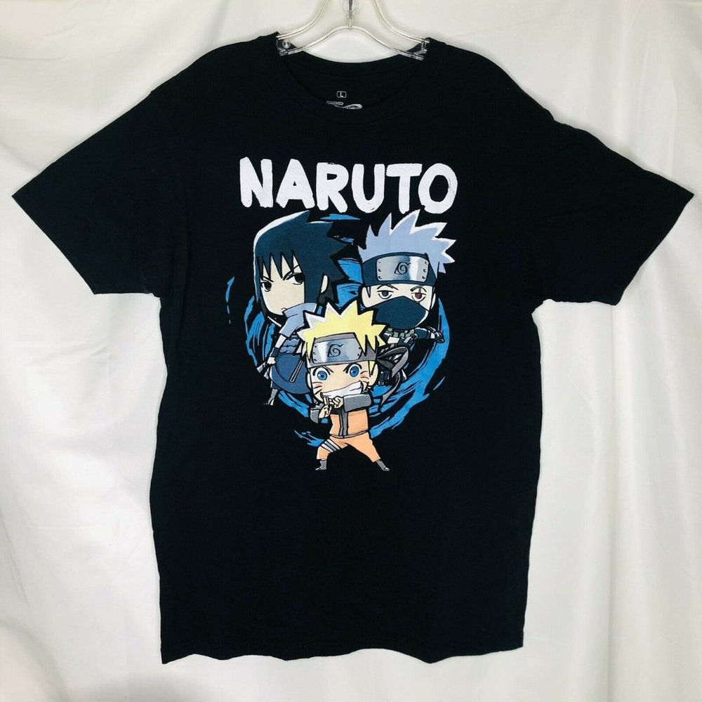 Naruto Tee Shirt Shippuden Chibi Group T-Shirt Large Black Shonen Jump